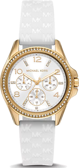 Michael Kors Mini Pilot Quartz Silver Dial White Silicone Strap Watch For Women - MK7372 Buy Now By Michael Kors