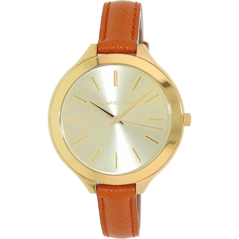 Shop Michael Kors Runway Quartz Gold Dial Orange Leather Strap Watch For Women - MK2275 in USA