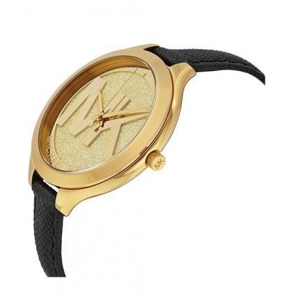 Michael Kors Slim Runway Quartz Gold Dial Black Leather Strap Watch For Women - MK2392 Buy Now By Michael Kors
