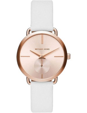 Michael Kors Portia Rose Gold Dial White Leather Strap Watch For Women - MK2660