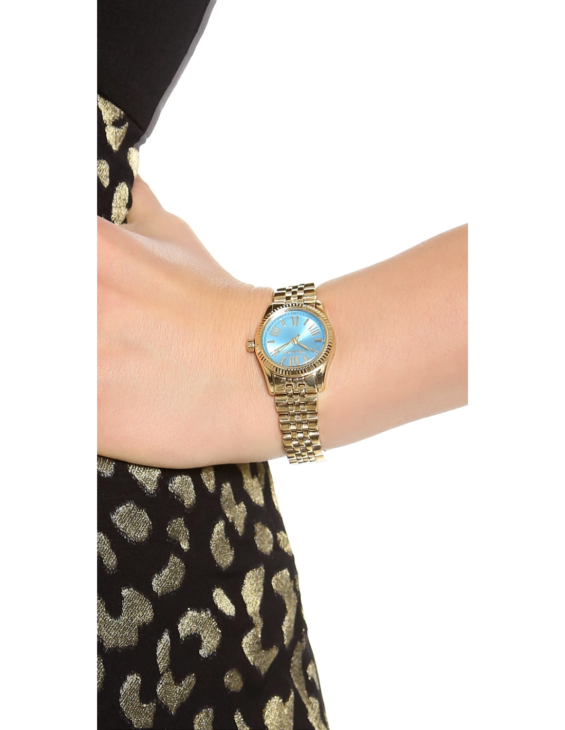 Michael Kors Lexington Quartz Blue Dial Gold Steel Strap Watch For Women - MK3271