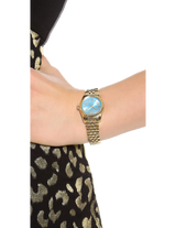 Michael Kors Lexington Quartz Blue Dial Gold Steel Strap Watch For Women - MK3271