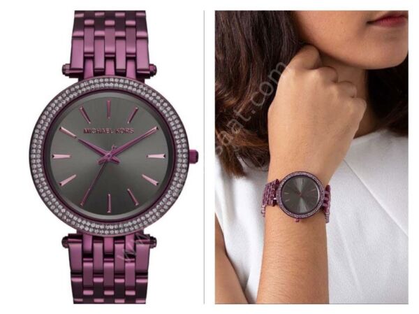Shop Michael Kors Darci Black Dial Purple Steel Strap Watch for Women - MK3554 in USA