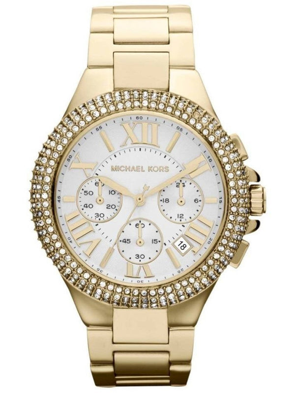 Shop Michael Kors Camille Silver Diamonds Dial Gold Steel Strap Watch for Women - MK5756 in USA
