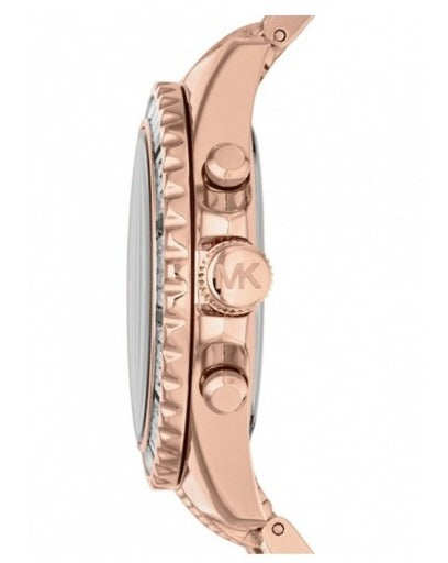 Michael Kors Everest Chronograph Black Dial Rose Gold Steel Strap Watch For Women - MK5875