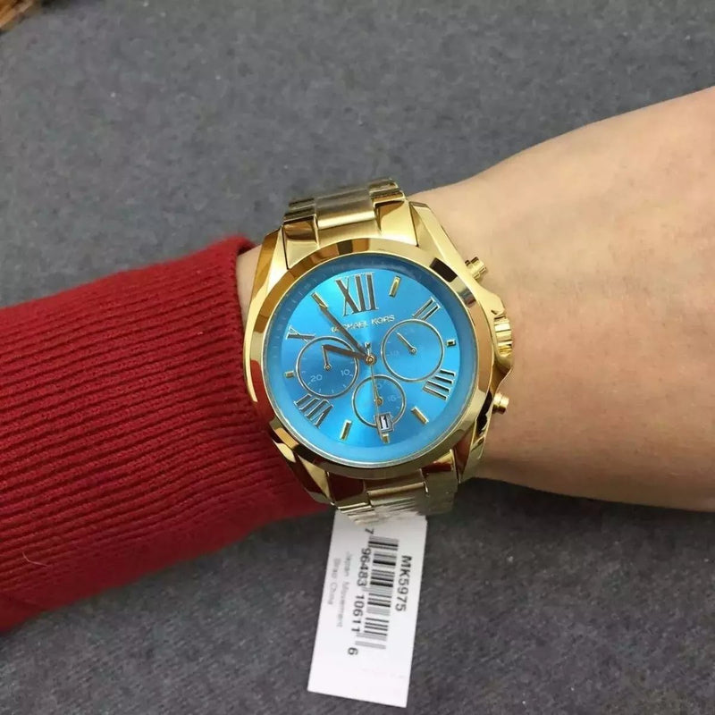 Michael Kors Bradshaw Chronograph Blue Dial Gold Steel Strap Watch For Women - MK5975 Buy Now By Michael Kors