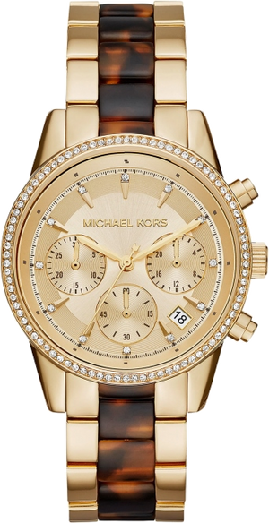 Michael Kors Ritz Chronograph Gold Dial Two Tone Steel Strap Watch for Women - MK6322
