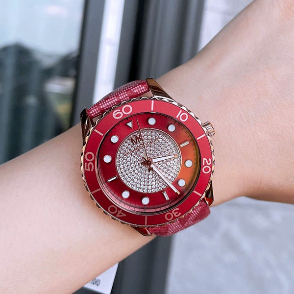 Michael Kors Runway Three-Hand Quartz Red Dial Red Leather Strap Watch For Women - MK7179 Buy Now By Michael Kors
