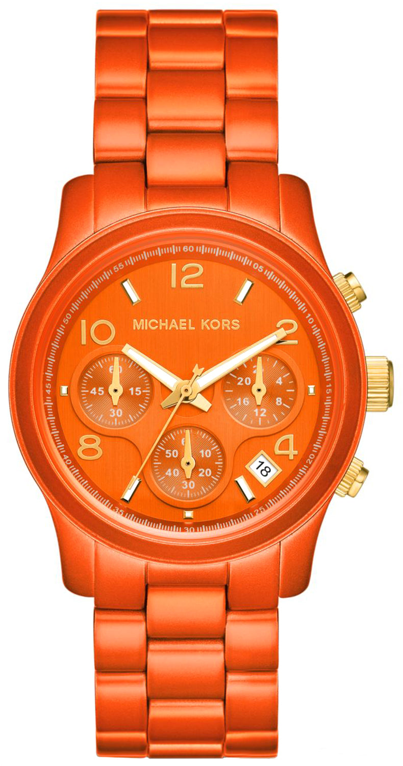 Shop Michael Kors Runway Chronograph Limited Edition Orange Dial Orange Steel Strap Watch for - MK7477LE in USA
