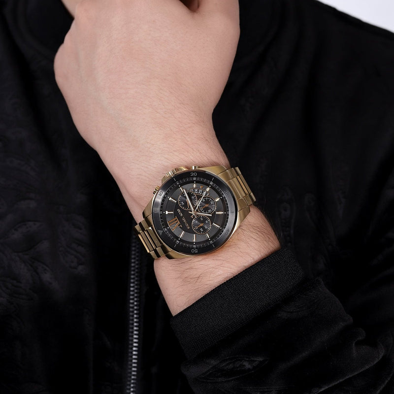 Michael Kors Brecken Chronograph Black Dial Gold Steel Strap Watch For Men - MK8848 Buy Now By Michael Kors
