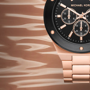 Michael Kors Lennox Chronograph Black Dial Rose Gold Steel Strap Watch For Men - MK8940