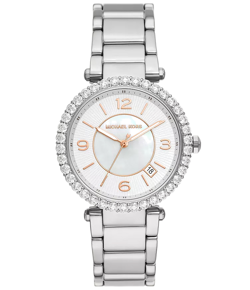 Michael Kors Parker Three Hand Mother of Pearl White Dial Silver Steel Strap Watch For Women - MK4694 Buy Now By Michael Kors