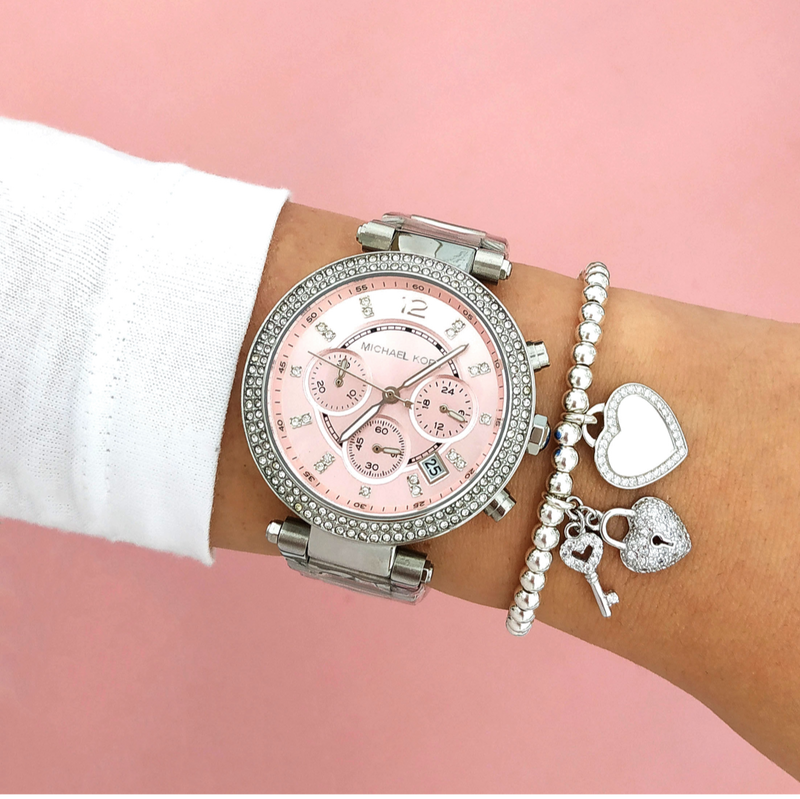 Michael Kors Parker Chronograph Pink Dial Silver Steel Strap Watch For Women - MK6105 Buy Now By Michael Kors