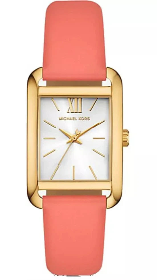 Shop Michael Kors Petite Monroe White Dial Orange Leather Strap Watch for Women - MKO1060 in USA