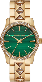 Michael Kors Runway Three Hand Green Dial Gold Steel Strap Watch For Women - MK7390 Buy Now By Michael Kors