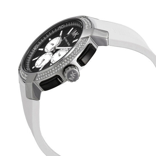 Michael Kors Sidney Multifunction Black Dial White Silicone Strap Watch For Women - MK6947 Buy Now By Michael Kors