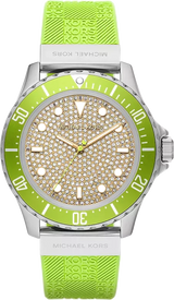 Michael Kors Everest Three Hand Crystals Silver Dial Green Silicone Strap Watch For Women - MK7360 Buy Now By Michael Kors