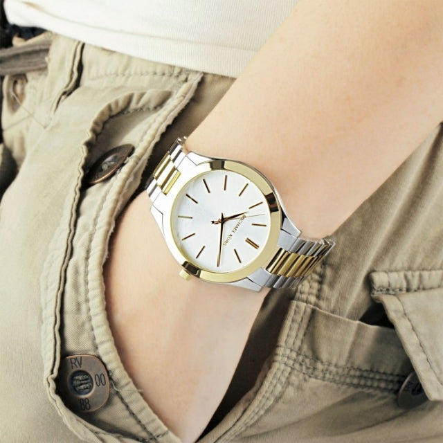 Michael Kors Runway Slim Silver Dial Two Tone Stainless Steel Strap Watch for Women - MK3198 Buy Now By Michael Kors
