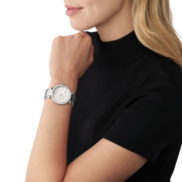 Michael Kors Parker Three Hand Mother of Pearl White Dial Silver Steel Strap Watch For Women - MK4694 Buy Now By Michael Kors