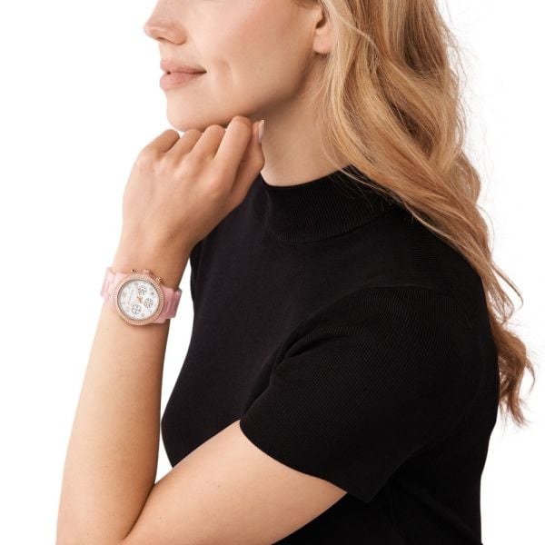 Michael Kors Runway Chronograph White Dial Pink Steel Strap Watch for Women - MK7424 Buy Now By Michael Kors