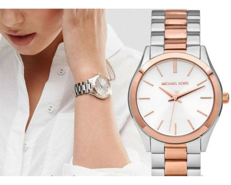 Michael Kors Slim Runway White Dial Two Tone Steel Strap Watch for Women - MK3204 Buy Now By Michael Kors