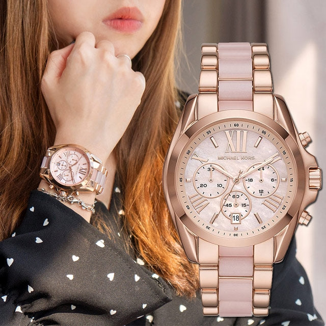 Michael Kors Bradshaw Chronograph Pink Dial Two Tone Steel Strap Watch For Women - MK6830 Buy Now By Michael Kors