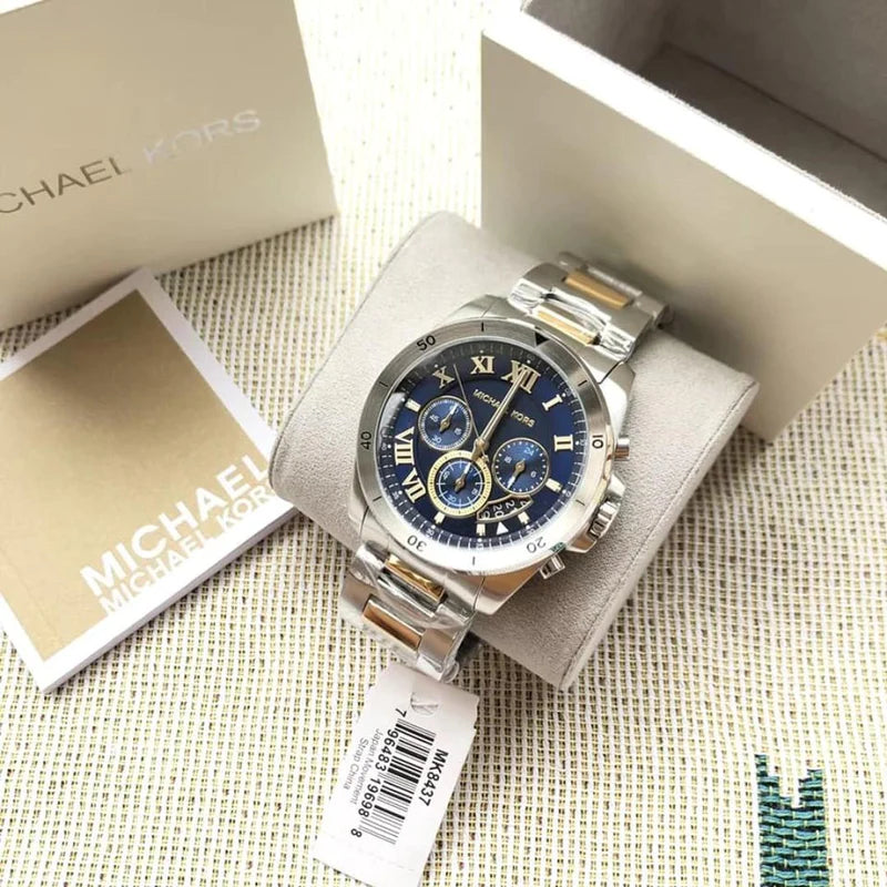 Michael Kors Brecken Chronograph Blue Dial Two Tone Steel Strap Watch For Men - MK8437 Buy Now By Michael Kors