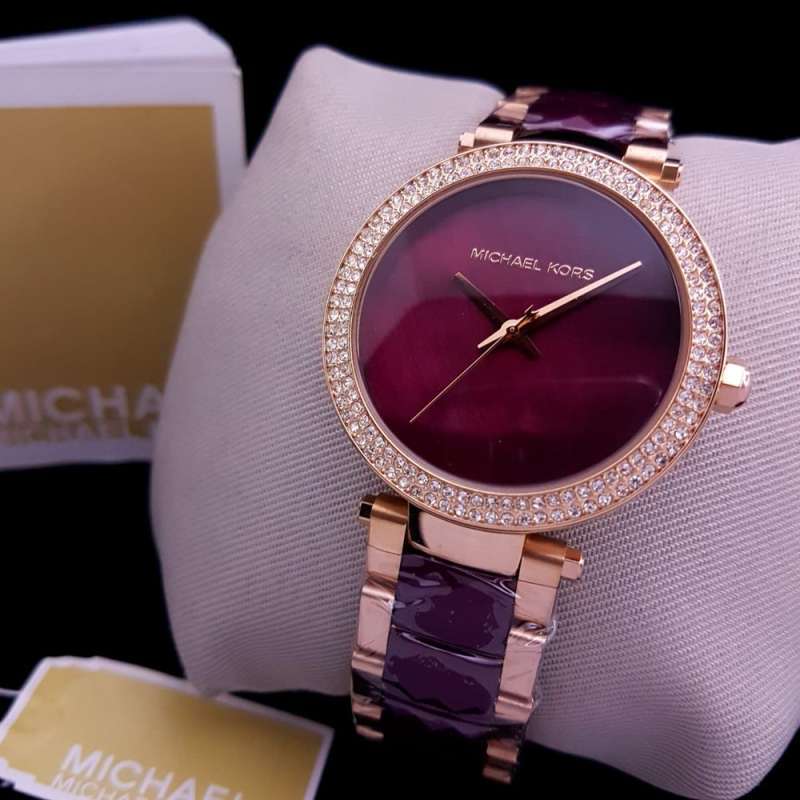 Michael Kors Parker Maroon Dial Two Tone Steel Strap Watch for Women - MK6412 Buy Now By Michael Kors