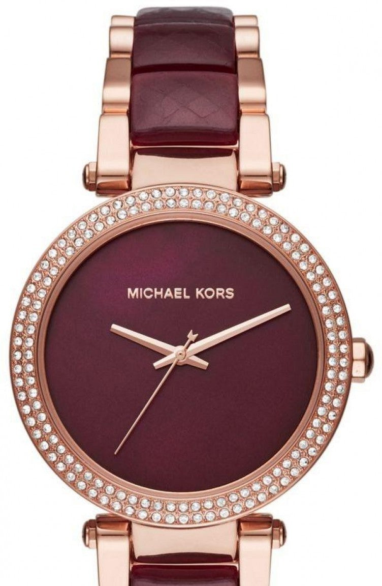 Michael Kors Parker Maroon Dial Two Tone Steel Strap Watch for Women - MK6412 Buy Now By Michael Kors