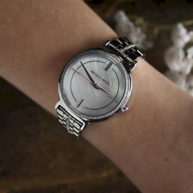 Michael Kors Cinthia White Mother of Pearl Dial Silver Steel Strap Watch for Women for Women - MK3641 Buy Now By Michael Kors