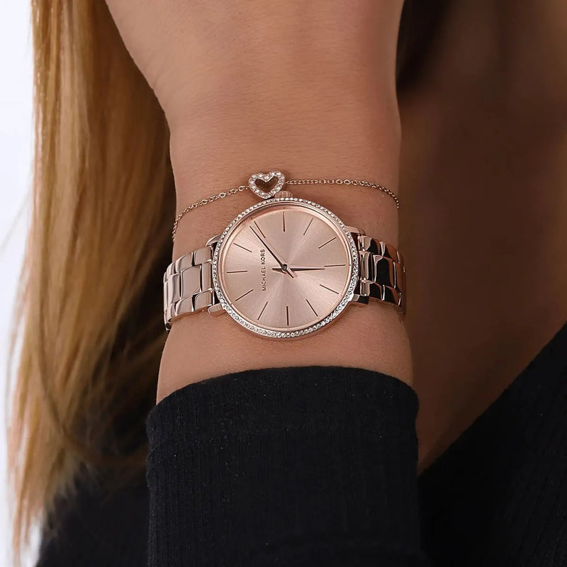 Shop Michael Kors Pyper Quartz Rose Gold Dial Rose Gold Steel Strap Watch For Women - MK1040 in USA