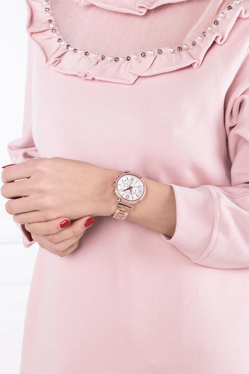 Michael Kors Sofie Chronograph Mother of Pearl White Dial Rose Gold Steel Strap Watch For Women - MK6576 Buy Now By Michael Kors