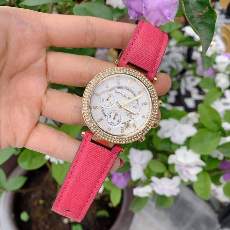 Michael Kors Parker Chronograph White Dial Pink Leather Strap Watch for Women - MK2297 Buy Now By Michael Kors