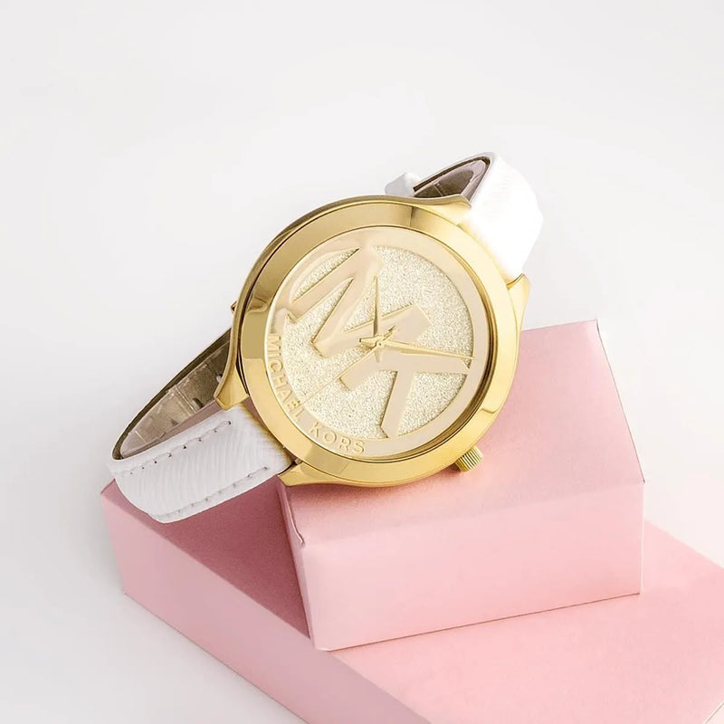 Michael Kors Slim Runway Quartz Gold Dial White Leather Strap Watch For Women - MK2389 Buy Now By Michael Kors
