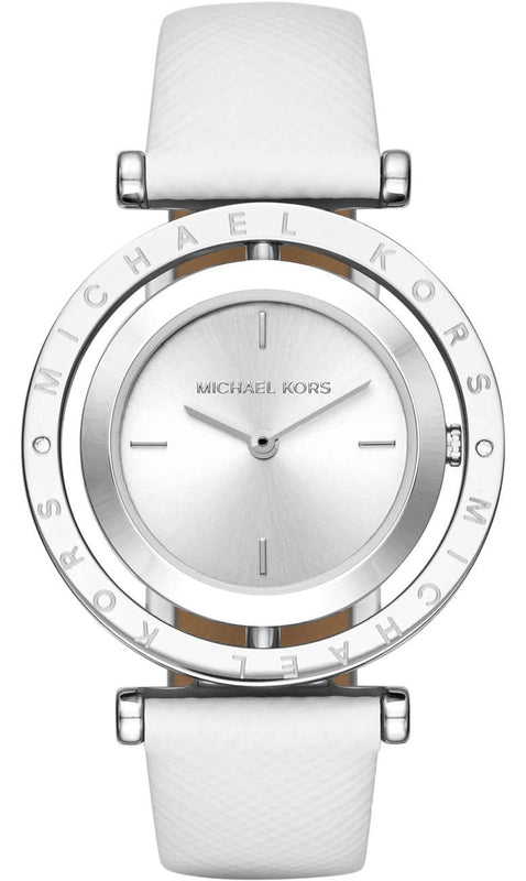 Michael Kors Averi Silver Dial White Leather Strap Watch for Women - MK2524