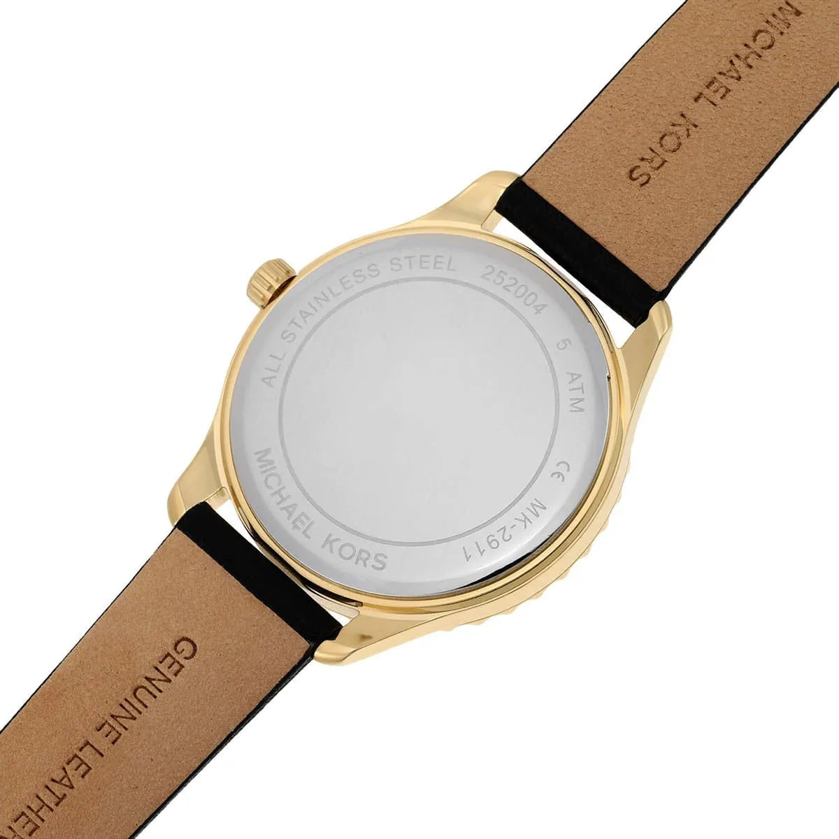 Michael Kors Layton Three Hand Mother of Pearl Black Dial Black Leather Strap Watch For Women - MK2911