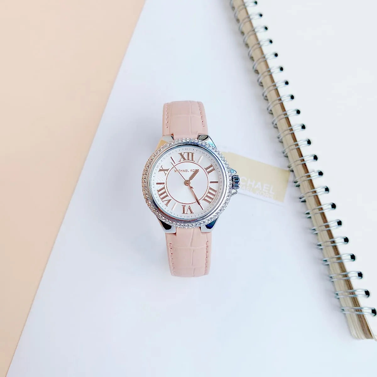 Michael Kors Camille Three-Hand Crystals White Dial Pink Leather Strap Watch for Women - MK2963