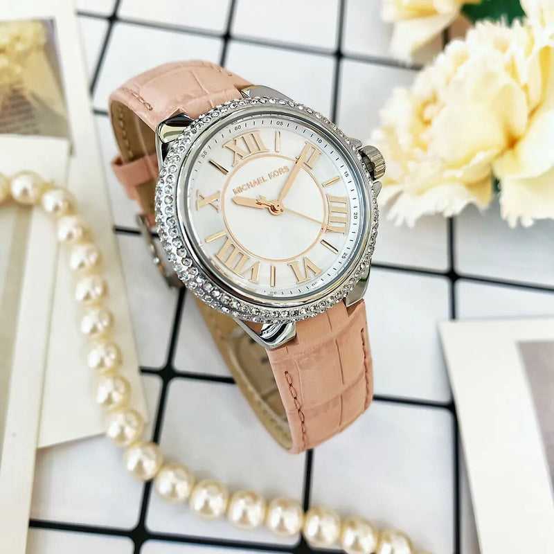 Michael Kors Camille Three-Hand Crystals White Dial Pink Leather Strap Watch for Women - MK2963 Buy Now By Michael Kors