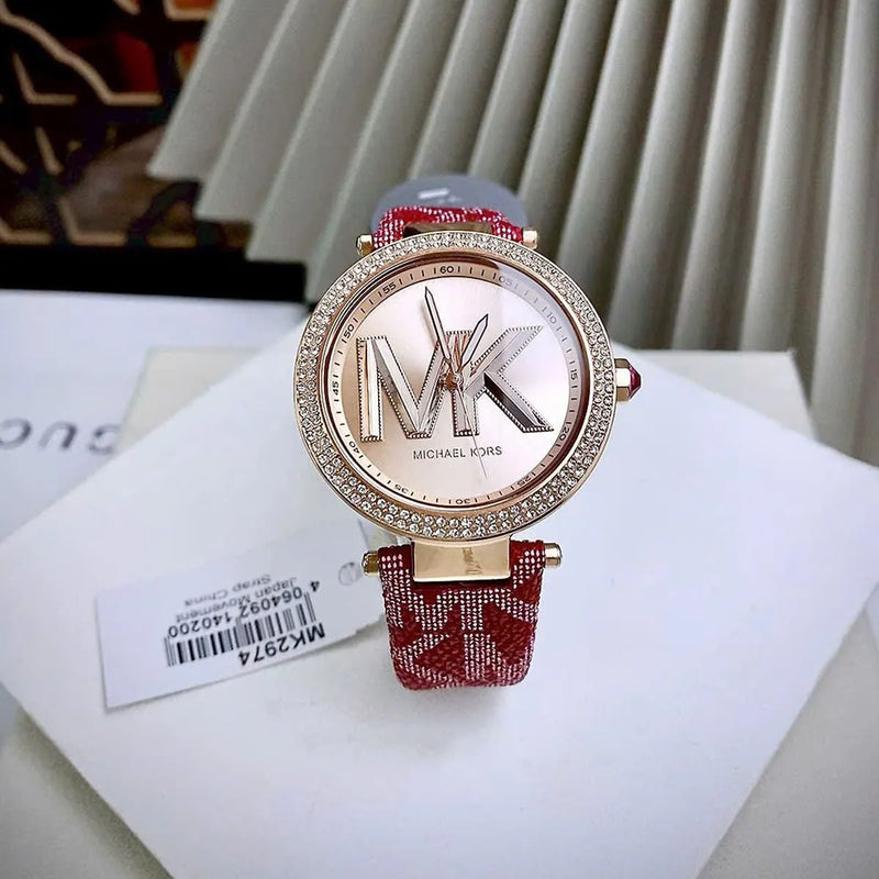 Michael Kors Parker Rose Gold Dial Maroon Leather Strap Watch For Women - MK2974 Buy Now By Michael Kors