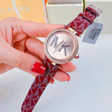 Michael Kors Parker Rose Gold Dial Maroon Leather Strap Watch For Women - MK2974 Buy Now By Michael Kors