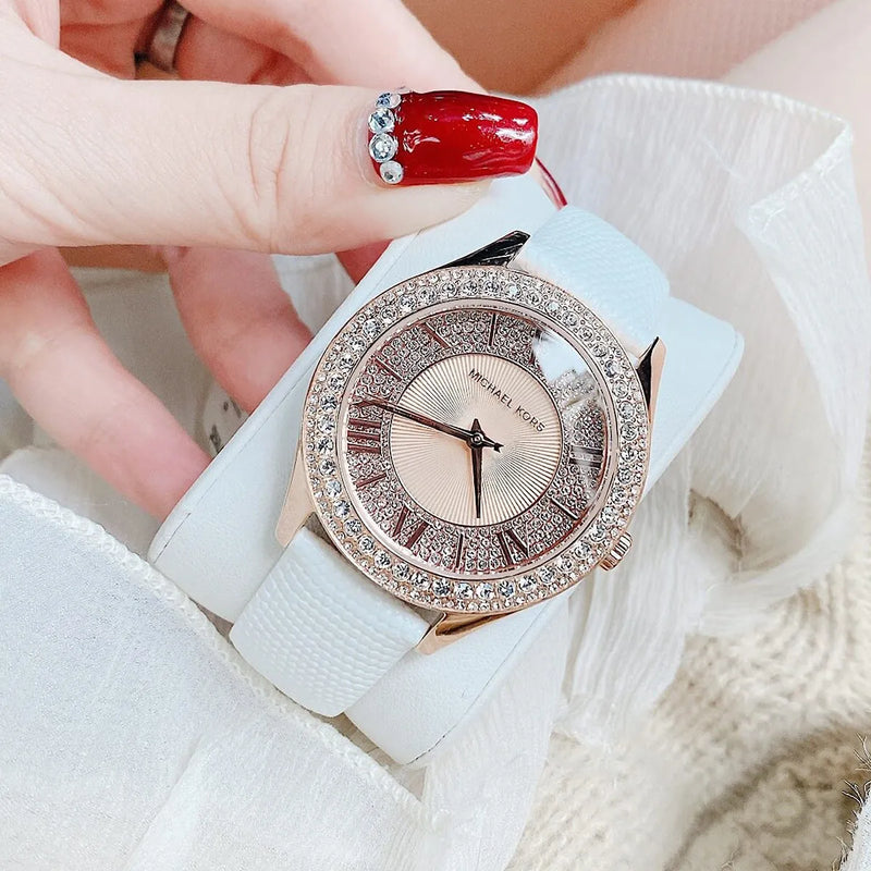 Michael Kors Harlowe Analog Rose Gold Dial White Leather Strap Watch For Women - MK2989 Buy Now By Michael Kors
