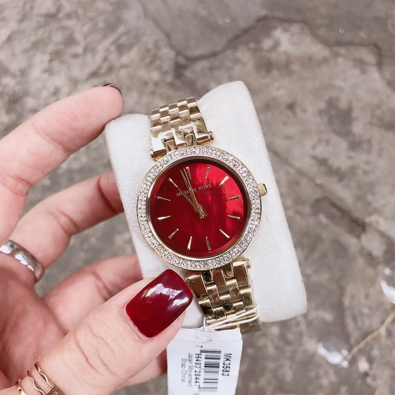 Michael Kors Darci Quartz Mother of Pearl Red Dial Gold Steel Strap Watch For Women - MK3583 Buy Now By Michael Kors