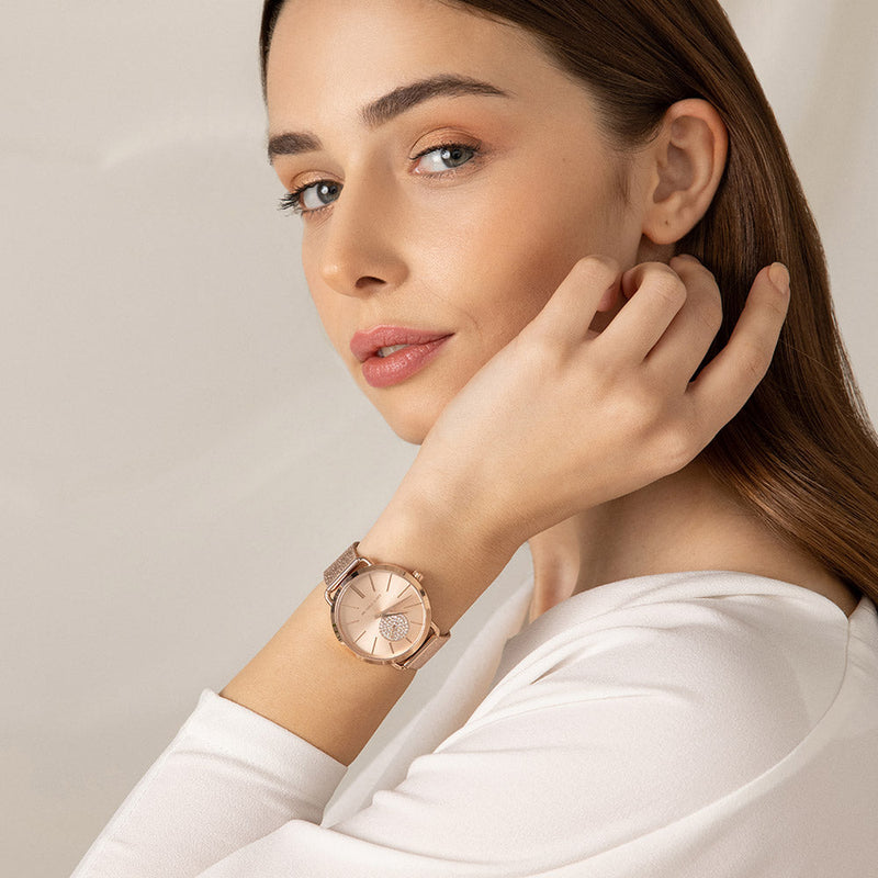 Michael Kors Portia Rose Gold Dial Rose Gold Mesh Bracelet Watch for Women - MK3845 Buy Now By Michael Kors