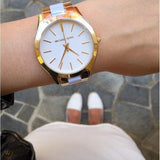 Michael Kors Slim Runway Quartz White Dial Two Tone Steel Strap Watch For Women - MK4295 Buy Now By Michael Kors