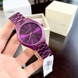 Shop Michael Kors Slim Runway Quartz Purple Dial Purple Steel Strap Watch For Women - MK4507 in USA