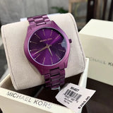 Shop Michael Kors Slim Runway Quartz Purple Dial Purple Steel Strap Watch For Women - MK4507 in USA