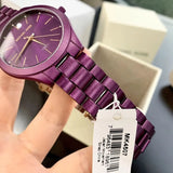 Shop Michael Kors Slim Runway Quartz Purple Dial Purple Steel Strap Watch For Women - MK4507 in USA