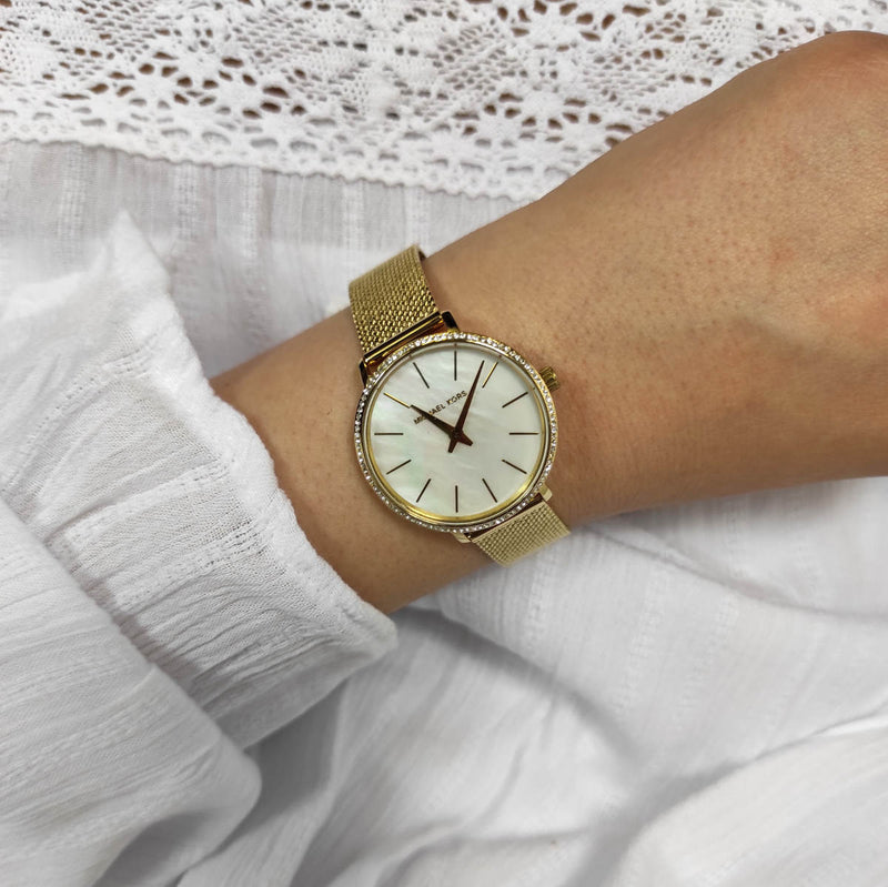 Michael Kors Pyper Quartz Mother of Pearl White Dial Gold Mesh Bracelet Watch For Women - MK4619 Buy Now By Michael Kors