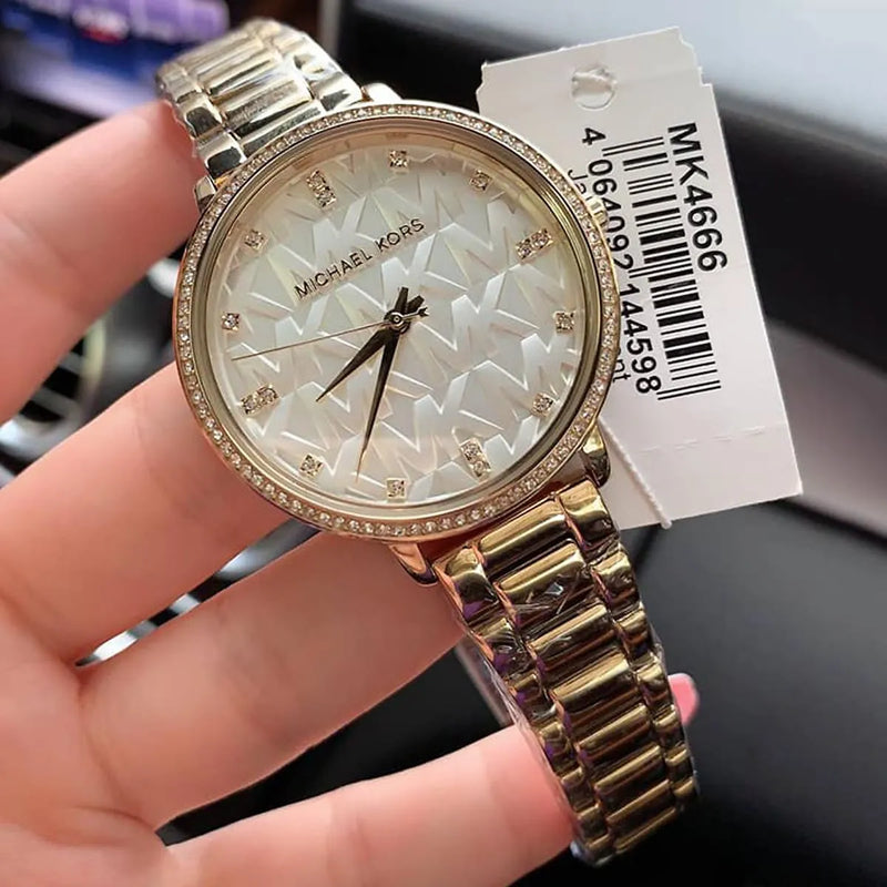 Michael Kors Pyper Three Hand White Dial Gold Steel Strap Watch For Women - MK4666 Buy Now By Michael Kors