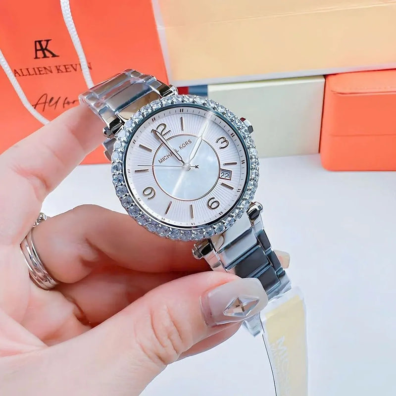 Michael Kors Parker Three Hand Mother of Pearl White Dial Silver Steel Strap Watch For Women - MK4694 Buy Now By Michael Kors